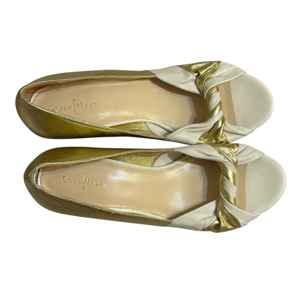 Cole Haan wedges gold white twist peep toe Nike Air sole size 9 US women’s
